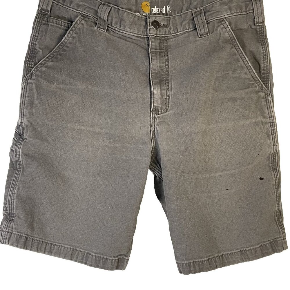 Carhartt M sz 34 Relaxed Fit Canvas Work Shorts Gray Cotton Utility Distressed